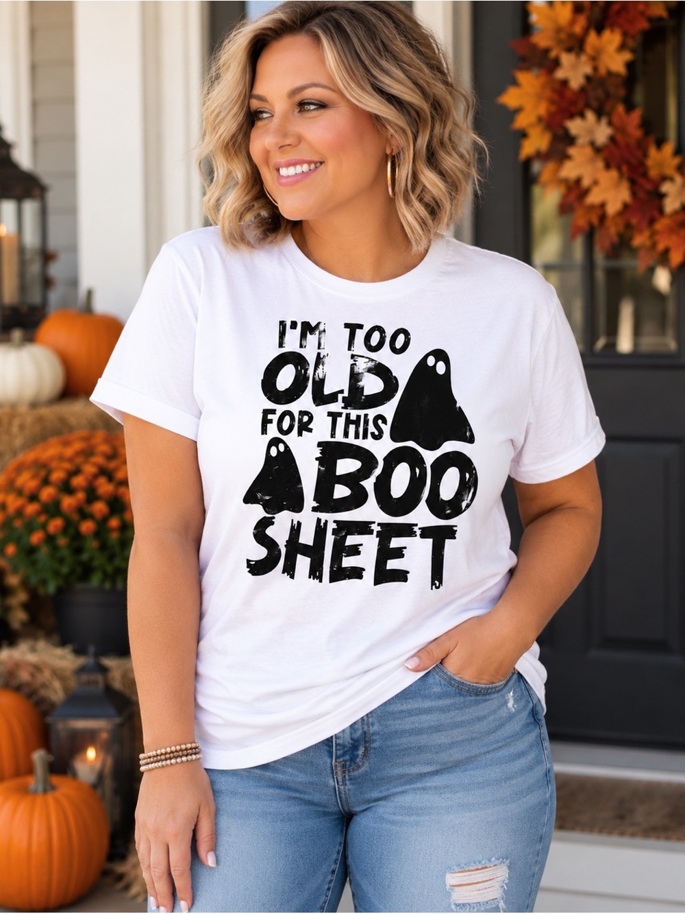 I’m Too Old for This Boo Sheet Halloween Graphic T-Shirt White Size Large Gildan